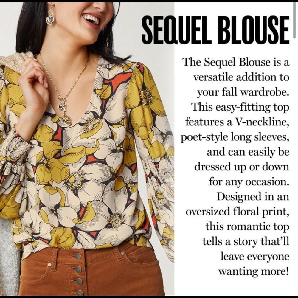 Cabi Sequel Blouse - feminine blouse with tangerine & mustard floral . LS M